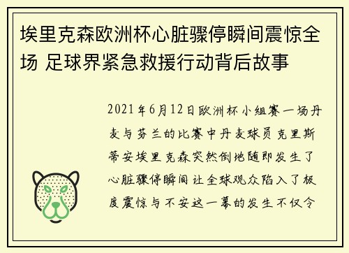 埃里克森欧洲杯心脏骤停瞬间震惊全场 足球界紧急救援行动背后故事